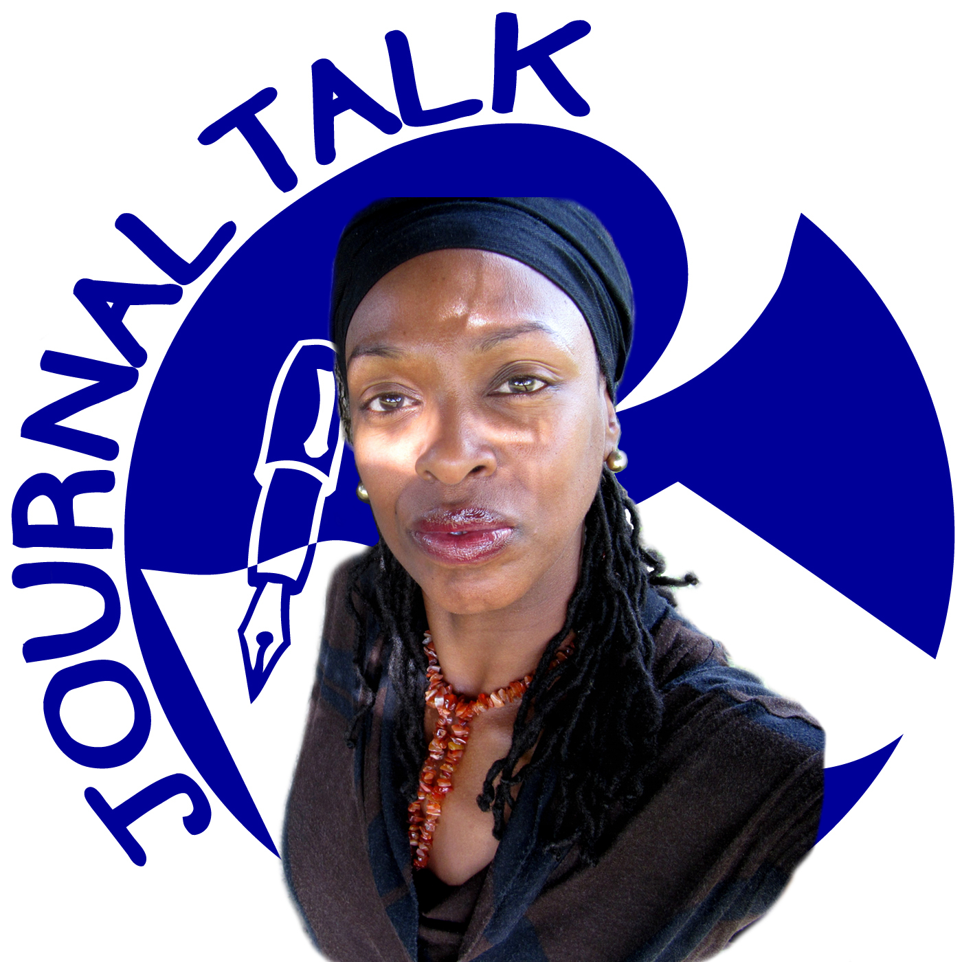 Jackee Holder in front of the JournalTalk logo