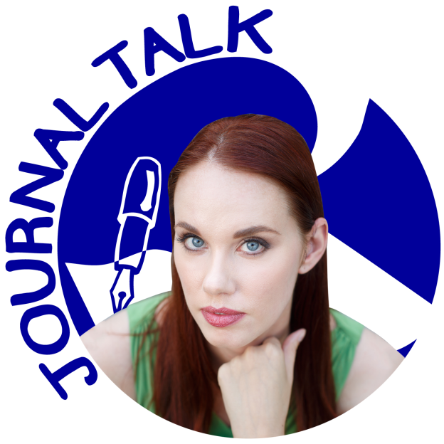 Author Samara O'Shea in front of JournalTalk logo